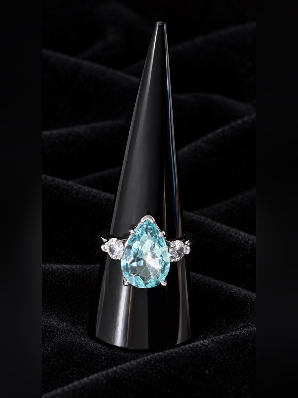 Silver Ring with Topaz Blue Teardrop Stone Size 9
